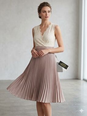 Forever 21 Lace Bodice Pleated Midi Dress - Cream & Dusty Rose